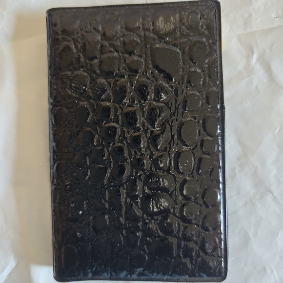 Black Croc-Embossed Leather Card Holder with Gold Corner Accent Like New - Picture 3 of 6